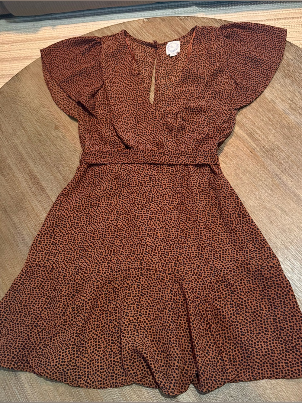 Blue Rain Mini Dress with Black Dot Print